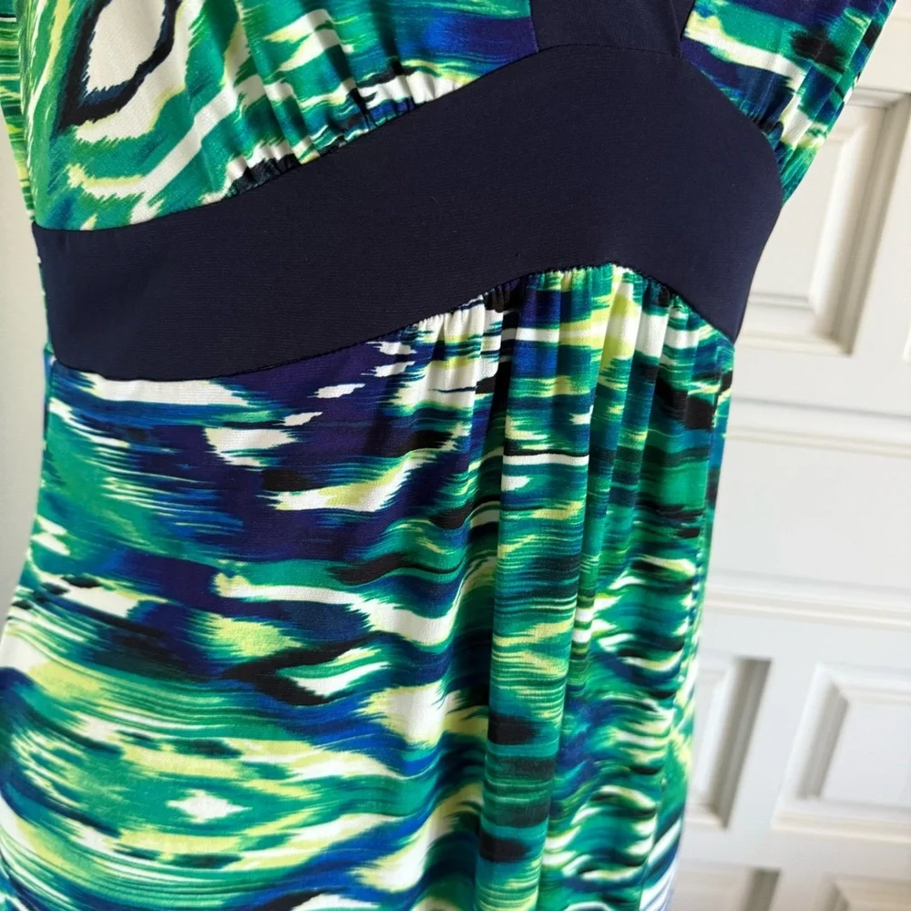 Enfocus Studio Maxi Dress Vibrant Green Blue White V-Neck Sleeveless Size 10